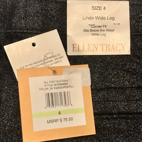 NWT $80 ELLEN TRACY “All That Glitters” LINDA Wide Leg Dress Pants sz 4 Metallic - Picture 3 of 8